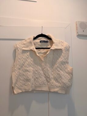 Ralph Lauren Cream Cable-Knit Polo Sweater Vest
